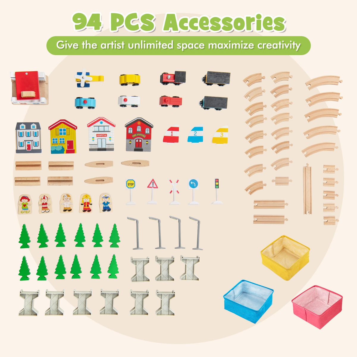 Train Table, 84 Pieces Wooden Kids Activity Toy Table Playset with Reversible Detachable Tabletop, Tracks, Train, Railway, City for Toddler Boys Girls (36’’ x 25’’ x 16’’)