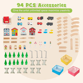 Train Table, 84 Pieces Wooden Kids Activity Toy Table Playset with Reversible Detachable Tabletop, Tracks, Train, Railway, City for Toddler Boys Girls (36’’ x 25’’ x 16’’)
