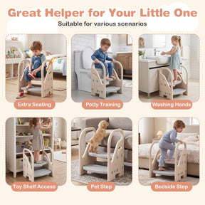 Toddler Step Stool, Adjustable 2/3-Step Helper Ladder Stool with Safety Handles & Non-slip Pads