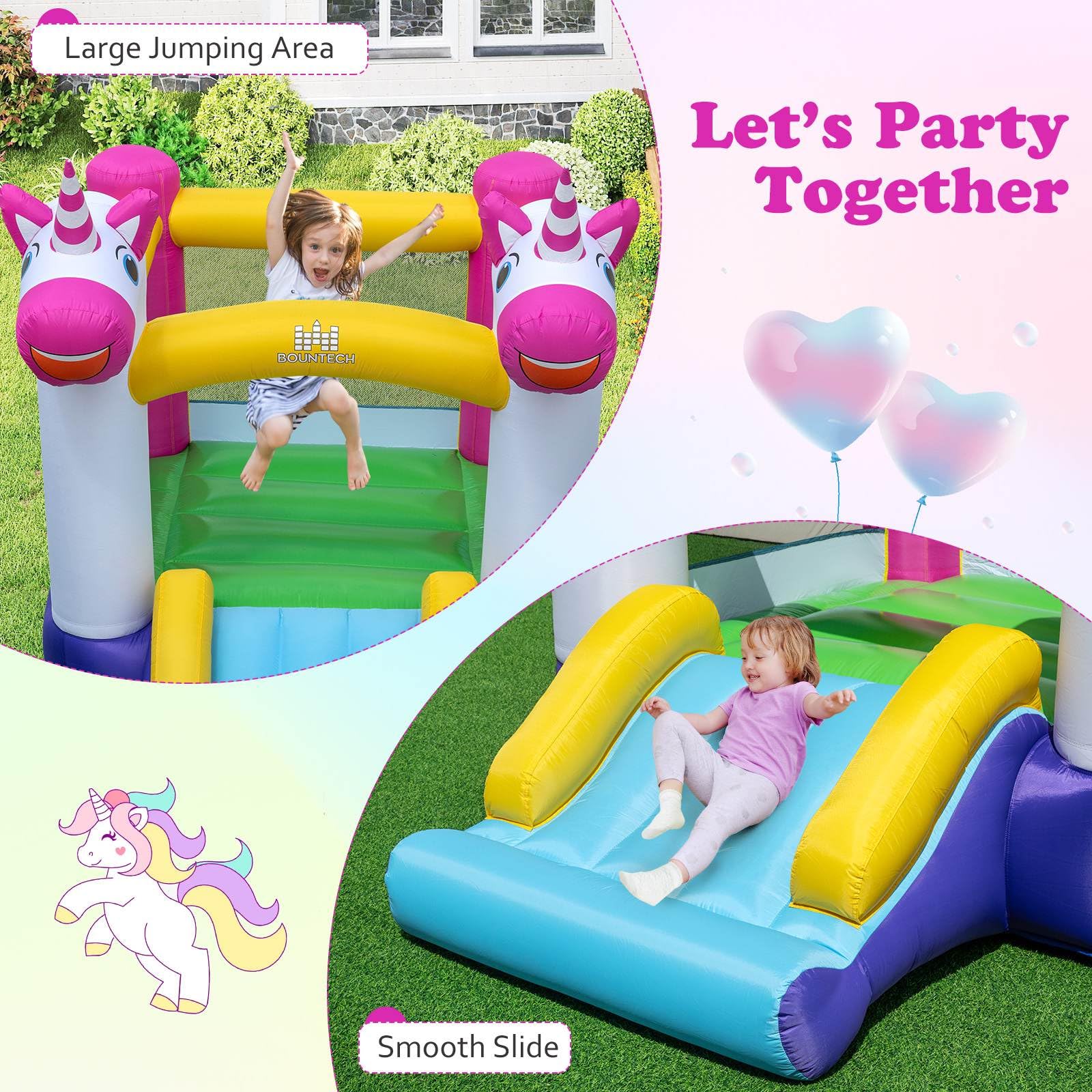 Inflatable Bounce House, 2-in-1 Kids Bouncer with Slide & Jumping Area