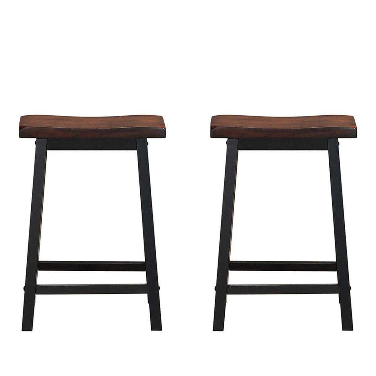 Giantex Set of 2 Bar Stools, Saddle Seat Pub Chair, Wood Vintage Counter Height Stool