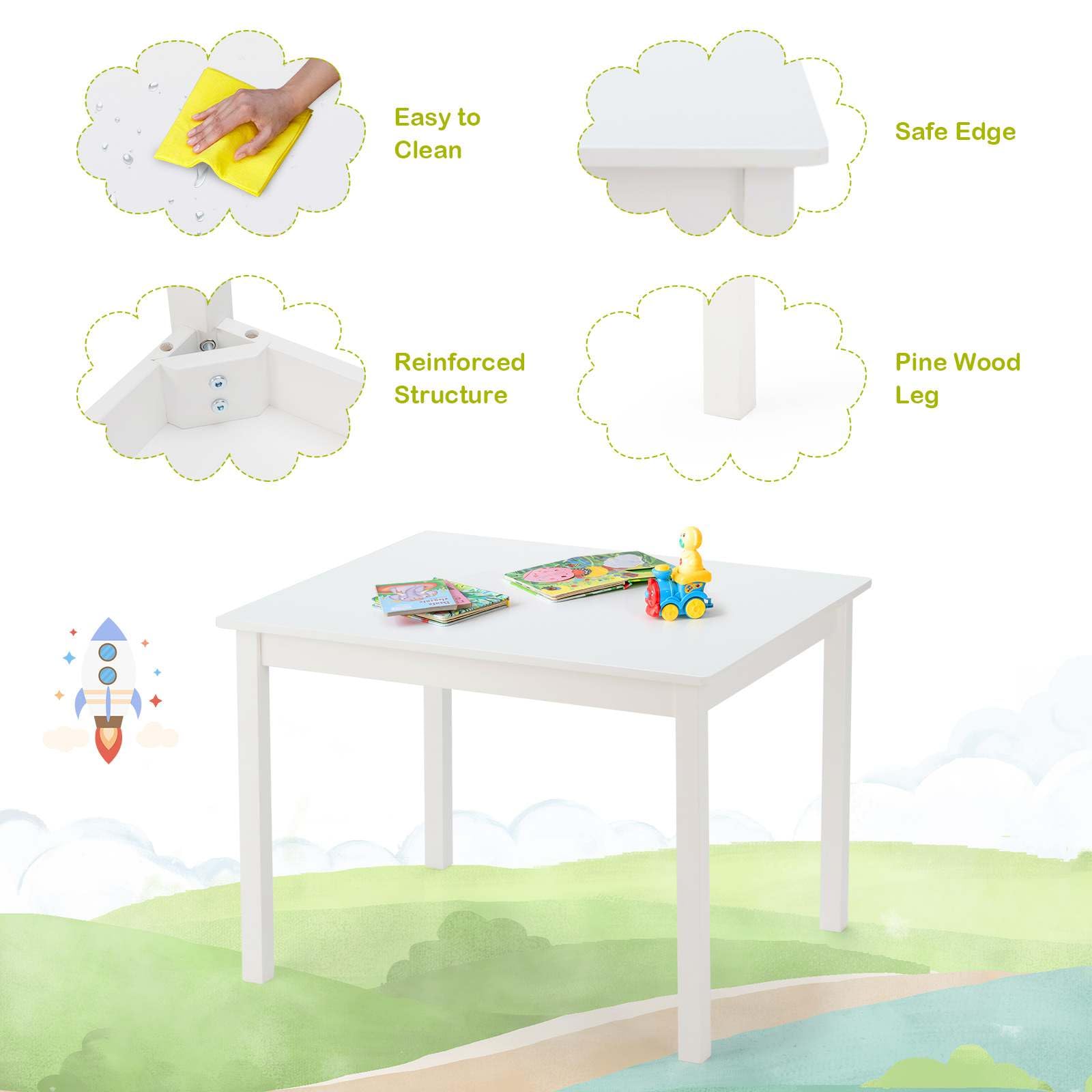 Kids Table and 4 Chairs Set, 5 Pieces Activity Table Set, Durable Wooden Desk Furniture for Toddlers
