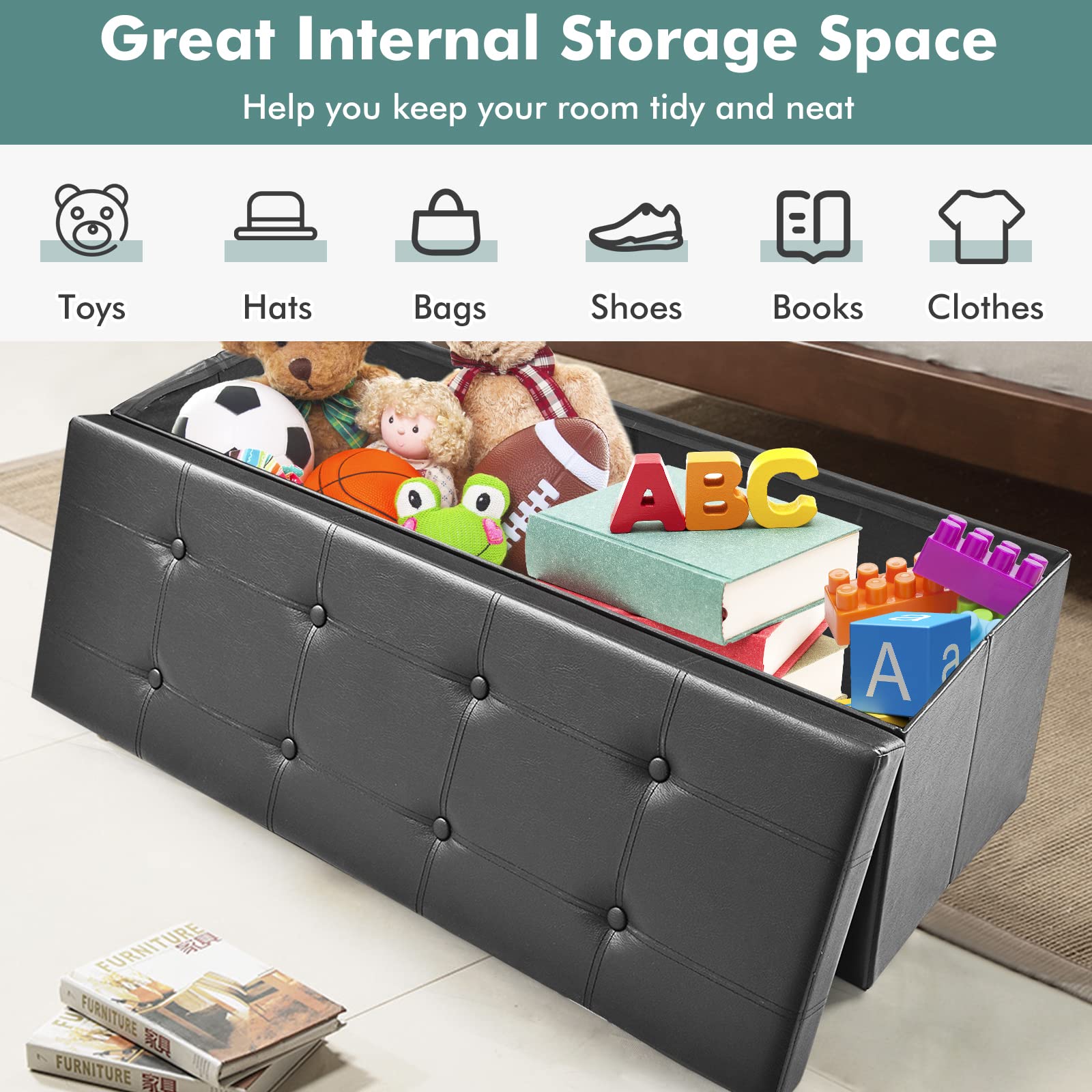 Giantex 114cm Folding Storage Ottoman Bench
