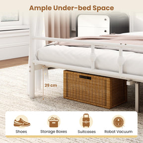 Canopy Bed Frame, Modern 4-Poster Platform Bed with Headboard & Under-bed Storage, Heavy-duty Mattress Foundation with Metal Slat Support, No Box Spring Needed, 190 x 92 cm, White/Black
