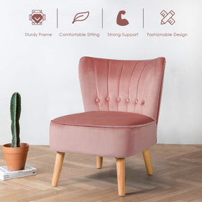Velvet Accent Chair, Soft Upholstered Modern Leisure Chair w/Solid Wood Legs, Non-Slip Pads