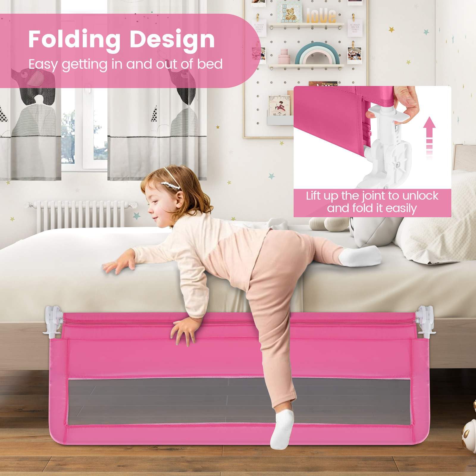Bed Rails/Bedrail for Toddlers, Height Adjustable Folding Baby Safety Cot Guard, 150 x 55 cm