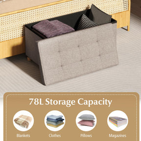 76cm Storage Ottoman Bench Linen Fabric End of Bed Bench