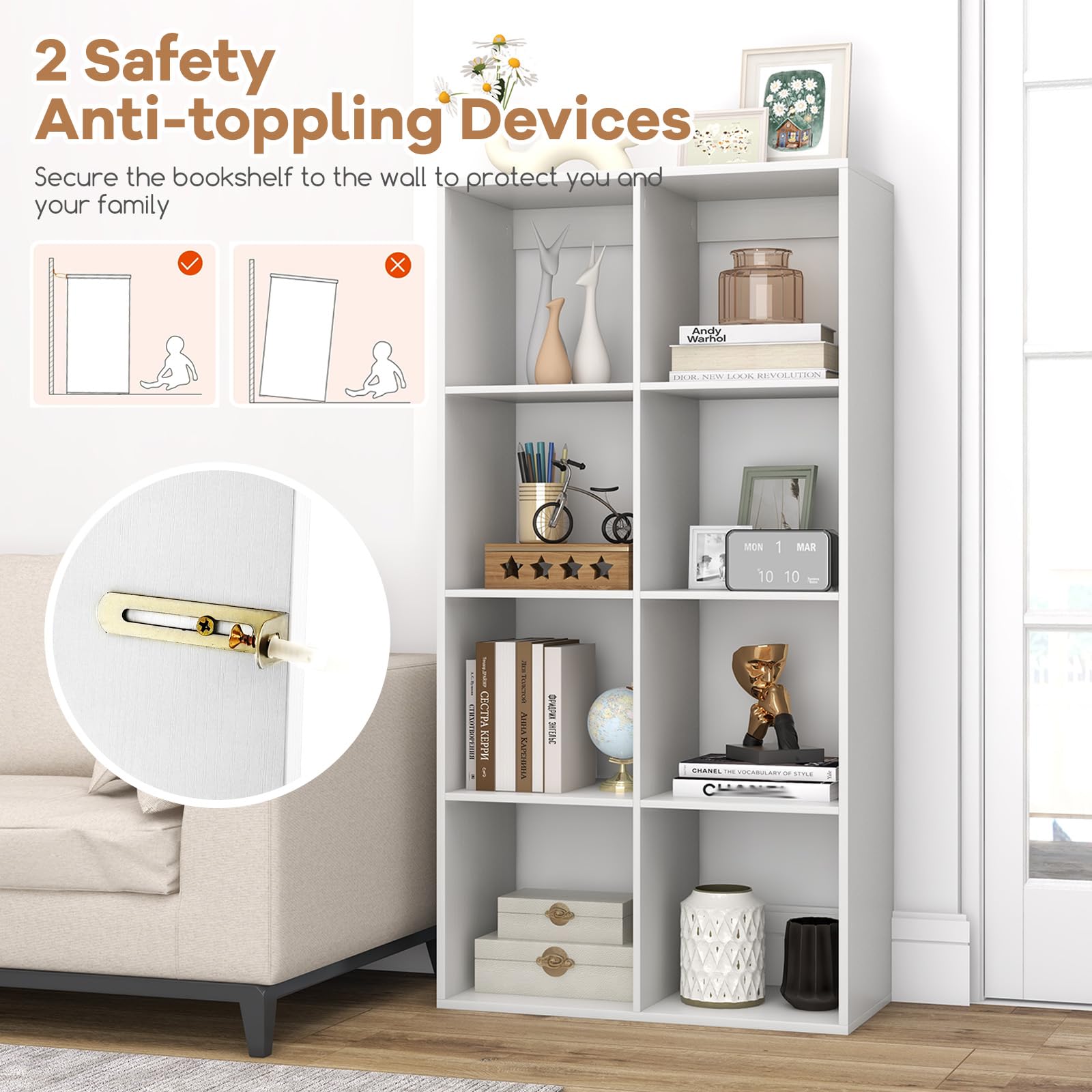 8-Cube Bookshelf, Modern Cubby Bookcase