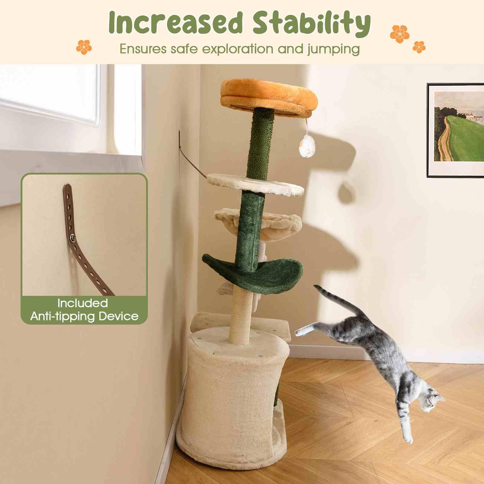Cute Flower Cat Tree for Indoor w/Plush Top Perch