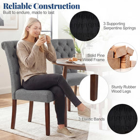 Upholstered Dining Chairs Set of 2, Button Tufted Chairs w/Padded Seat & Backrest