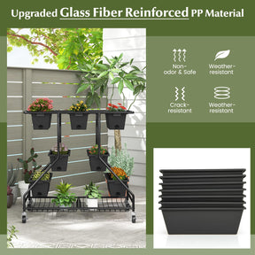 Vertical Raised Garden Bed w/7 Planter Boxes, Storage Baskets, Drainage Holes, 4 Lockable Casters