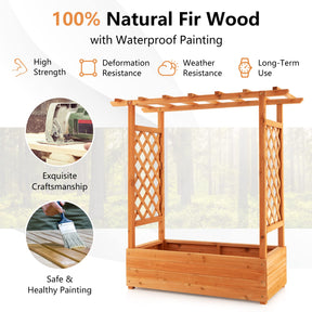 43.5"L x 17.5"W x 44"H Raised Garden Bed Planter Box with Trellis & Hanging Roof, Lattice Panel with Drainage Hole for Flower, Climbing Plant, Herb