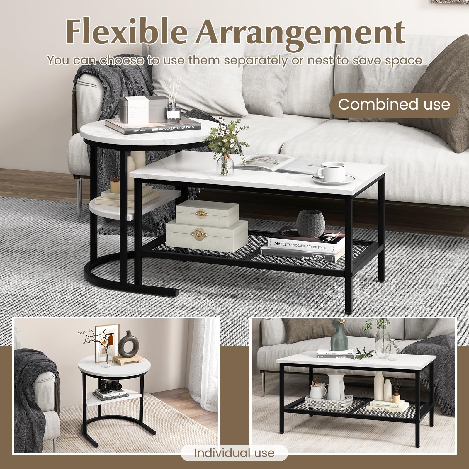 Giantex Nesting Coffee Table Set of 2, Detachable Table Set