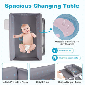 BABY JOY Portable Baby Changing Table w/ Wheels, Foldable Waterproof Diaper Changing Station w/ Adjustable Height
