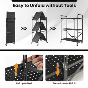 Giantex Foldable Storage Shelves on Wheels, 3-Tier Heavy-Duty Steel Rack with 2 Lockable Casters