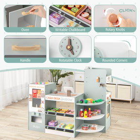 HONEY JOY Kids Grocery Store Playset, Wooden Pretend Play Supermarket w/Vending Machine