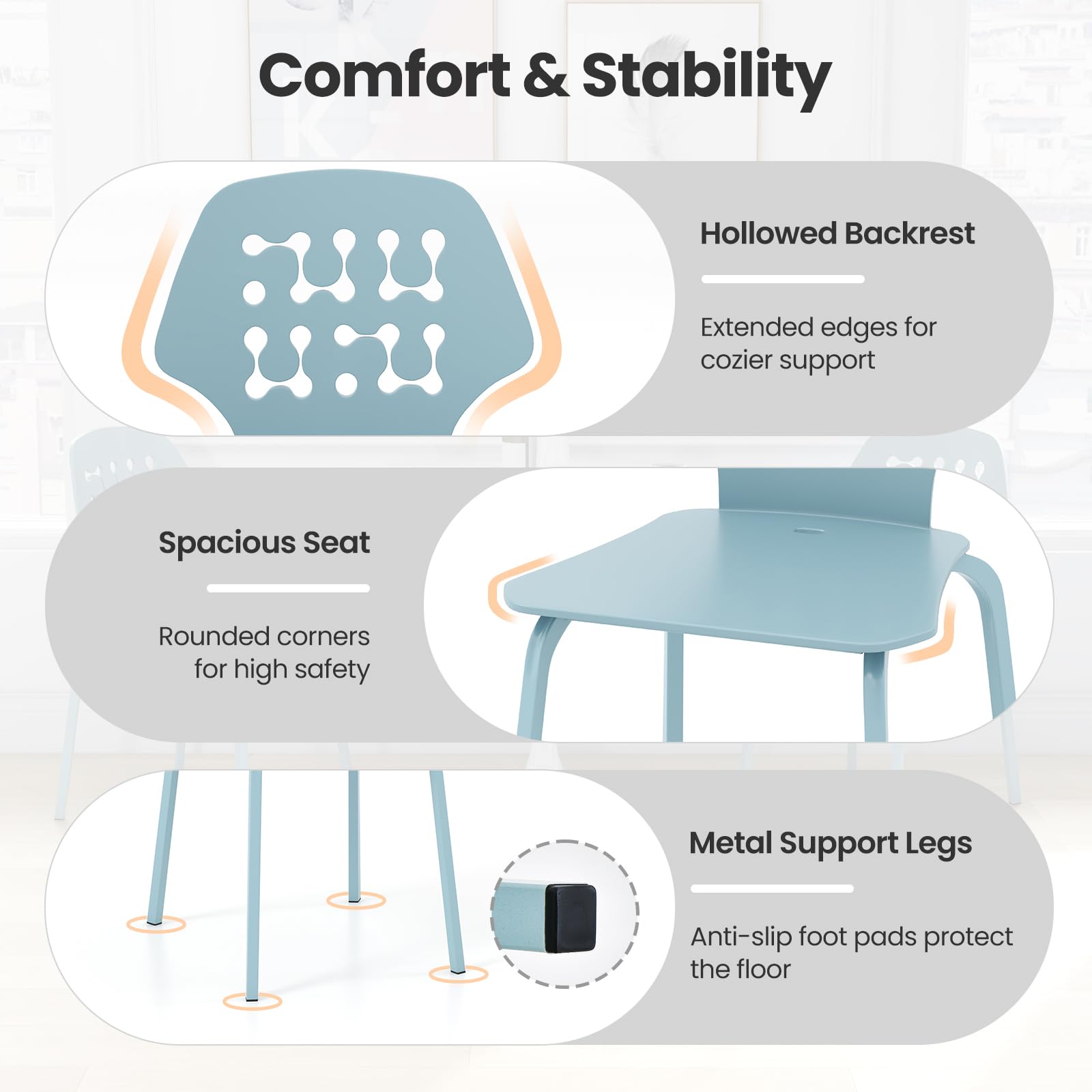 Giantex Metal Dining Chair Set of 4, Modern Kitchen Dinner Chair with Hollowed Backrest & Metal Legs