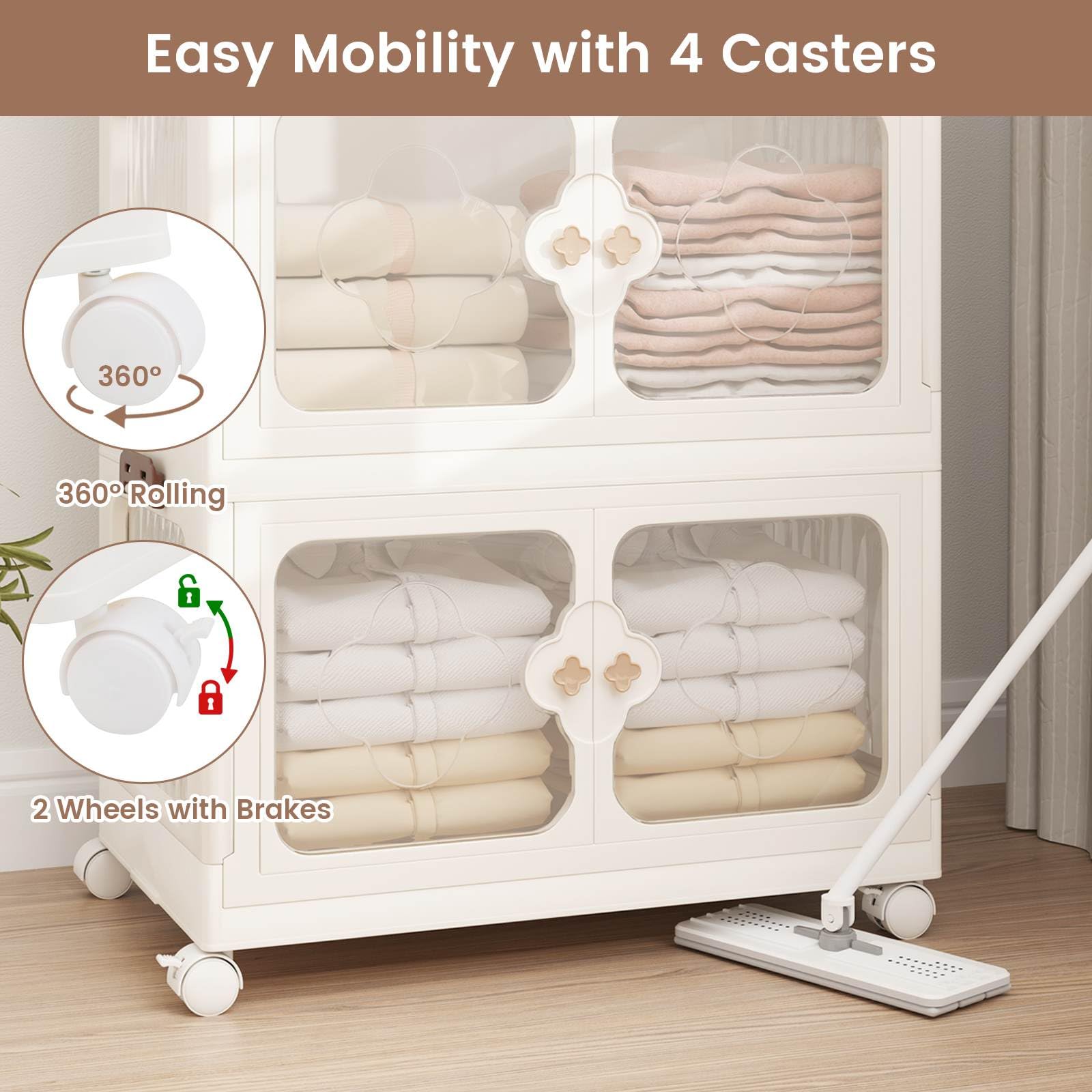4-Tier Stackable Storage Bins with Lid 212L Closet Storage Organizer