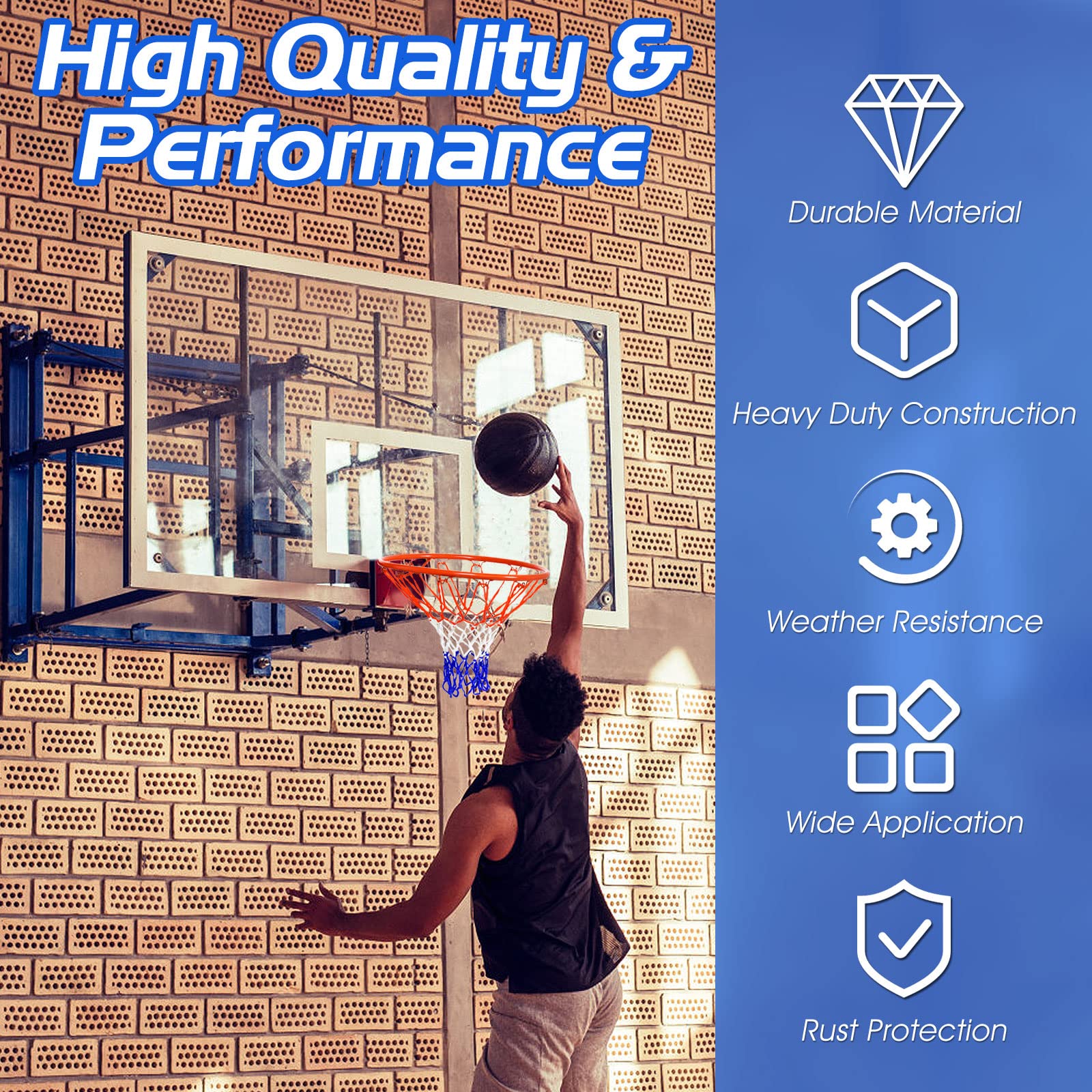 46 CM Basketball Rim Replacement, Heavy-Duty Wall Mounted 18“ Basketball Hoop Net