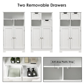 Bathroom Floor Cabinet, Storage Cabinet w/One Open Shelf Two Doors and Two Adjustable Drawers