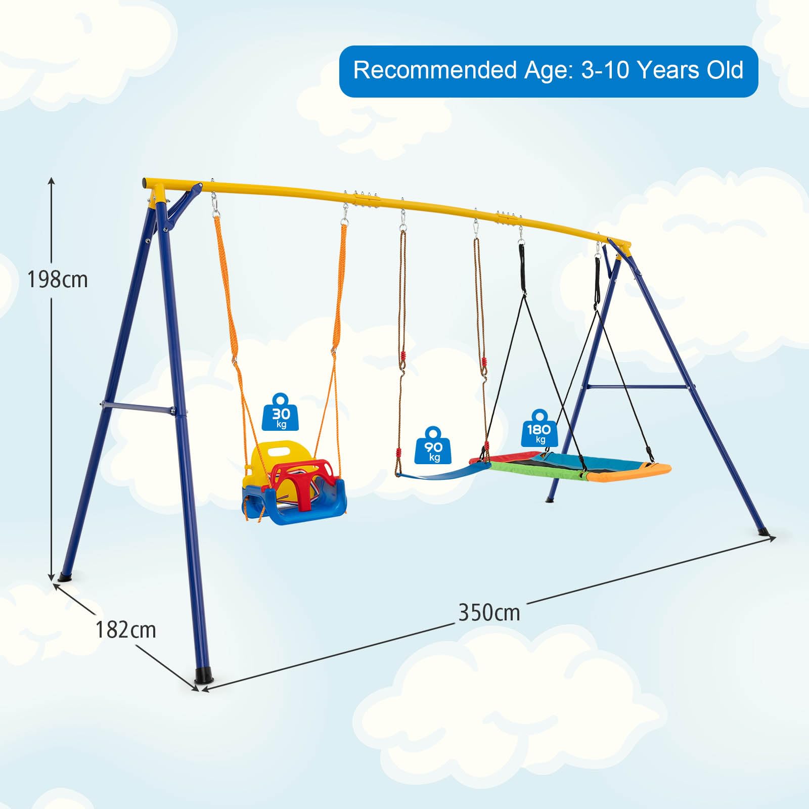 300 KG Indoor & Outdoor Swing Set, Heavy Duty Carbon Steel Swing Frame w/ 1 Belt Swing