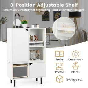 Giantex Stackable Bookcase, Combination Lattice Cabinet, Floor Open Bookshelf w/Adjustable Shelf & Cubes