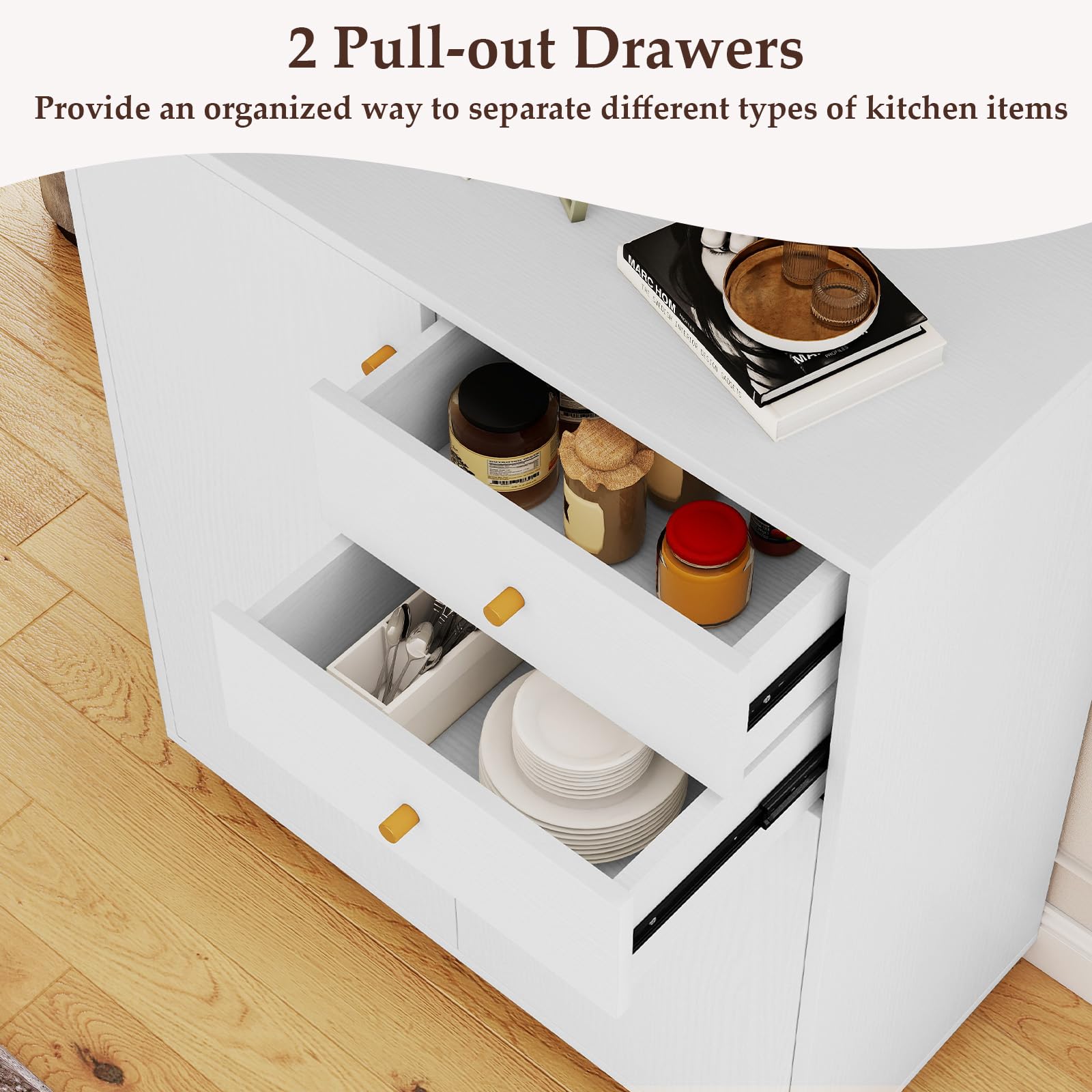 Kitchen Sideboard Buffet Cabinet with 2 Drawers 2 Doors and 3 Adjustable Shelves