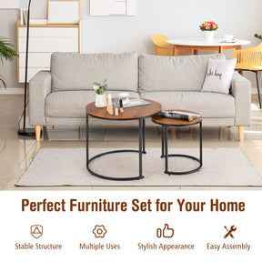 Giantex Set of 2 Compact Stacking Side Tables w/Wooden Tabletop & Powder-Coated Steel Frame