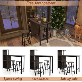 Giantex 3PCS Bar Table and Chair Set, Industrial Pub Table and Stools with Wine Glass Holders & 6-Bottle Wine Racks , Brown