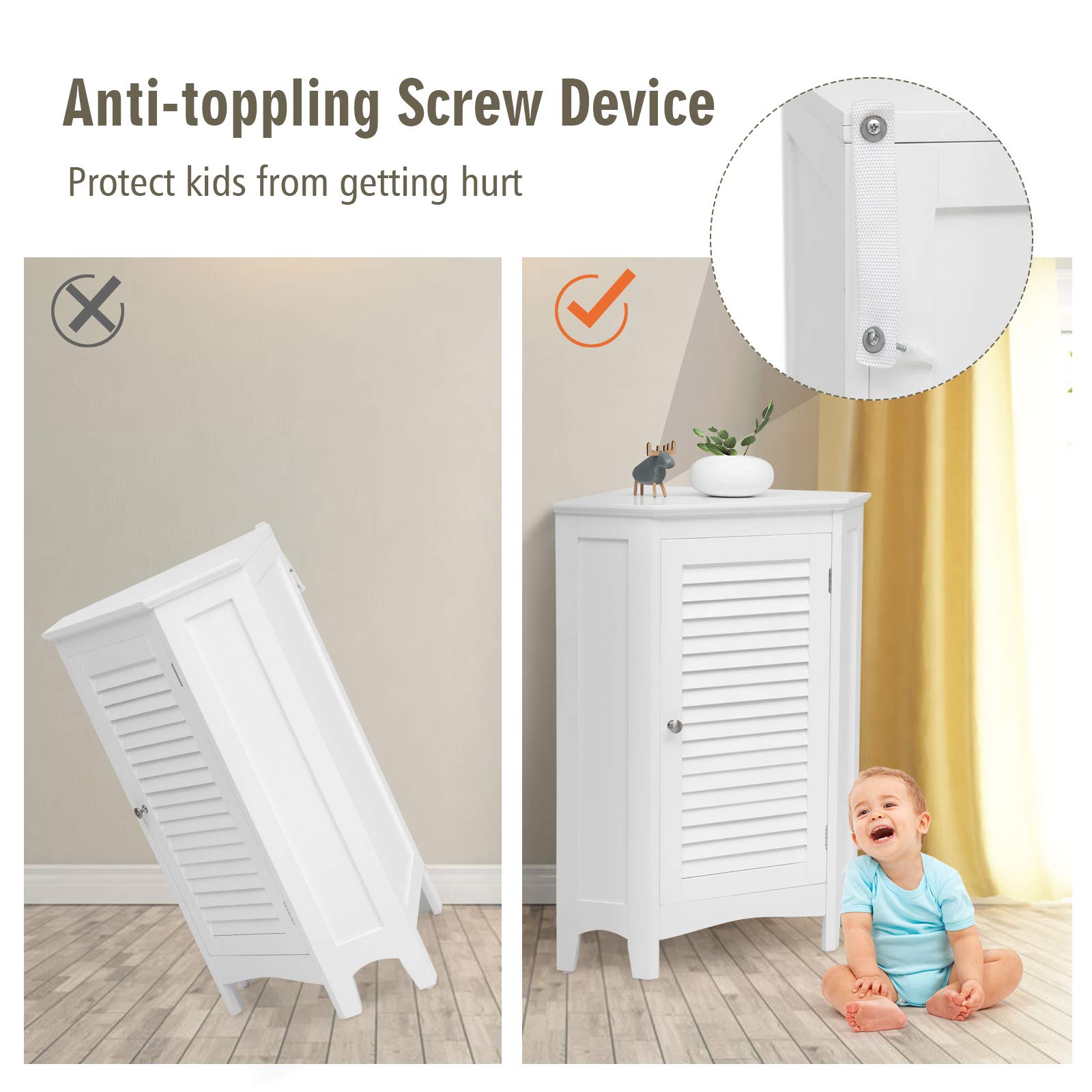 Giantex Corner Shutter Door Cabinet, Modern Bathroom Storage Oragnizer with Single Doors & 2 Shelves