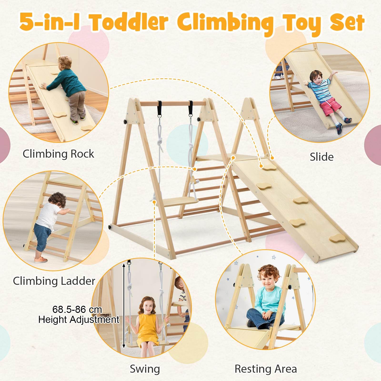 Foldable Montessori Climber Playset with Fun Slide & Adjustable Swing