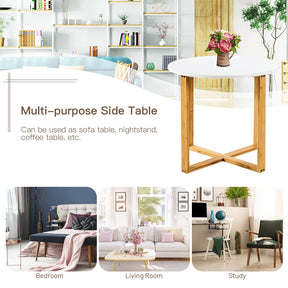 End Side Table, Round Coffee Table, Bedside Sofa End Table w/Bamboo Legs, Waterproof Surface, Wooden Nighstand