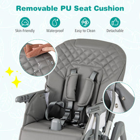 Portable Adjustable Highchair with Footrest, Detachable Tray, Easy to Clean PU Seat Cushion
