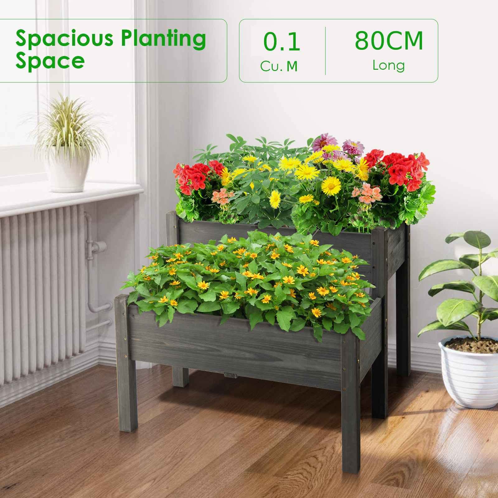 2 Tier Wooden Raised Garden Bed, Fir Wood Elevated Planter Garden Box