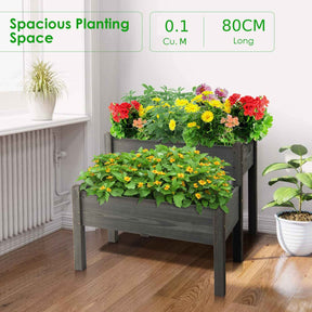 2 Tier Wooden Raised Garden Bed, Fir Wood Elevated Planter Garden Box