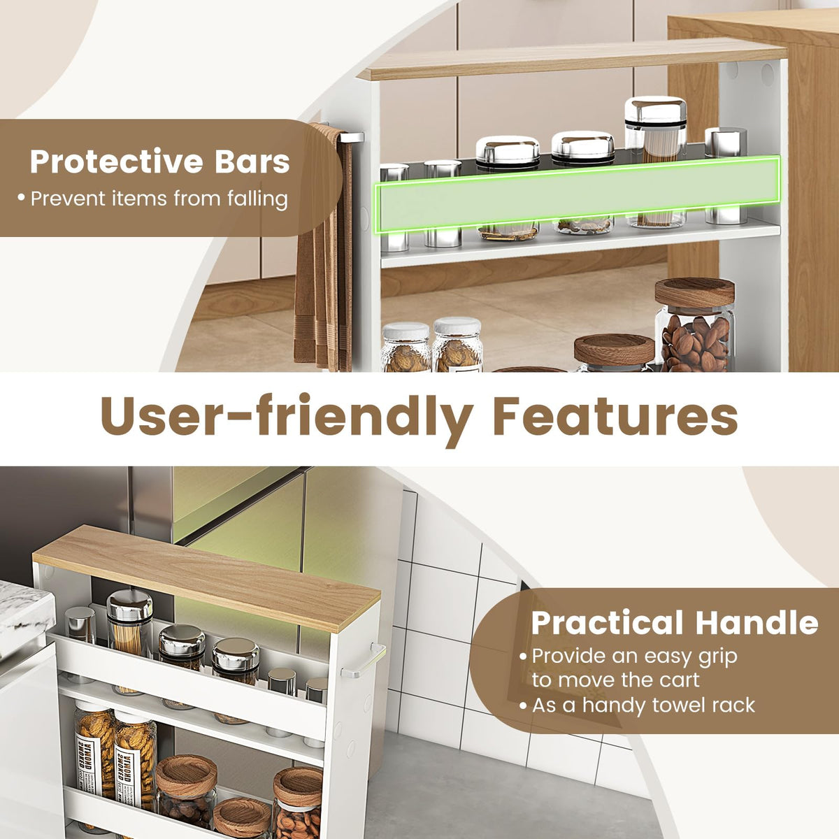 Slim Storage Cart w/Handle, 4-Tier Slide Out Utility Cart, Shelving Unit Organizer Trolley for Narrow Places
