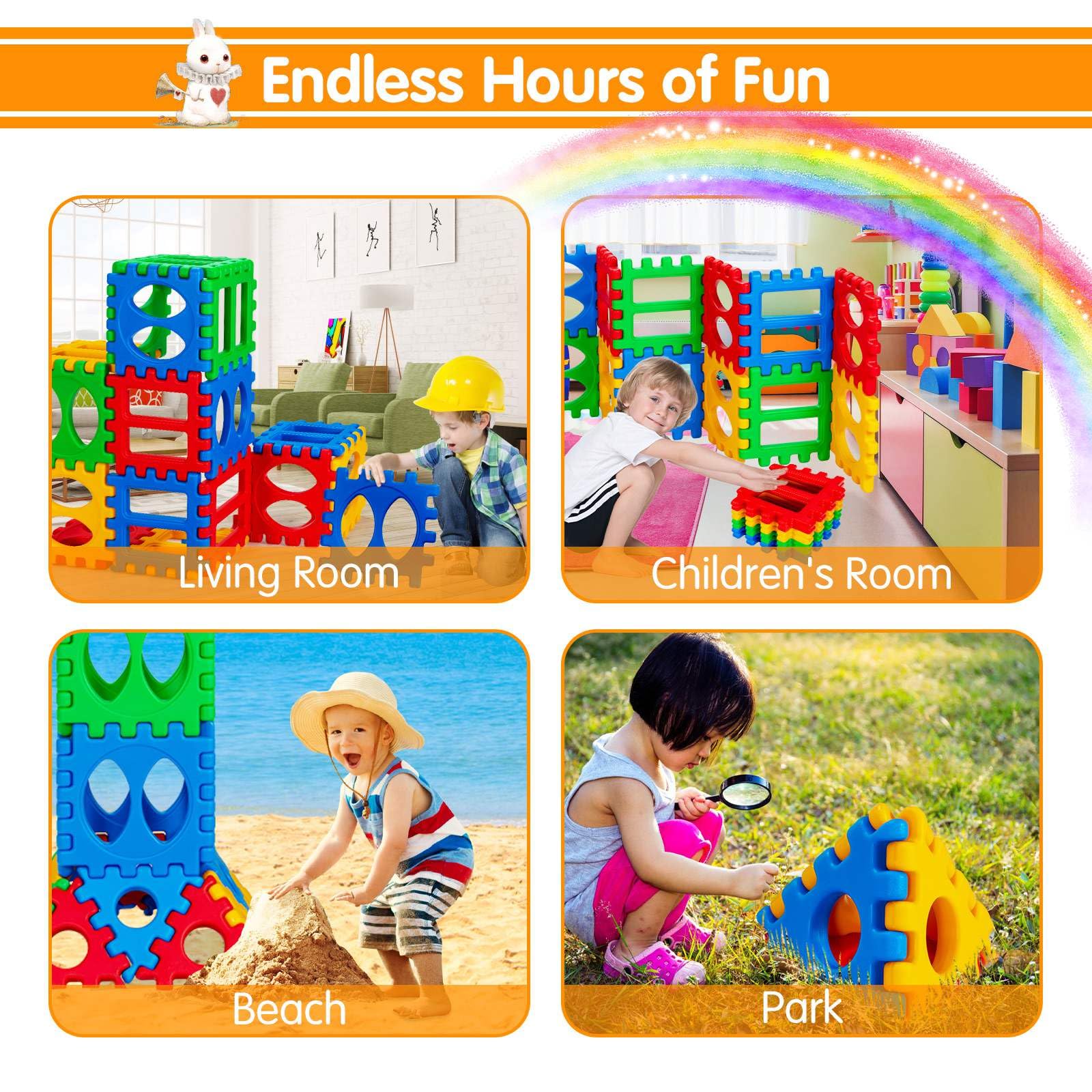 32 Pieces Big Waffle Block Set for Kids Toddler, Snap-Together Giant Waffle Block Set W/Put Together & Pull Apart Blocks
