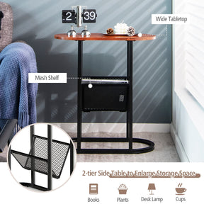Giantex Industrial Side Table, 2-Tier End Table w/Mesh Shelf, Floor Coffee Table w/Heavy-Duty Steel Frame, Rustic Brown