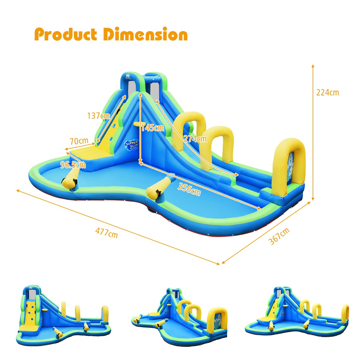 HONEY JOY Kids Inflatable Water Slide, 5 in 1 Giant Water Slide Bouncer Park