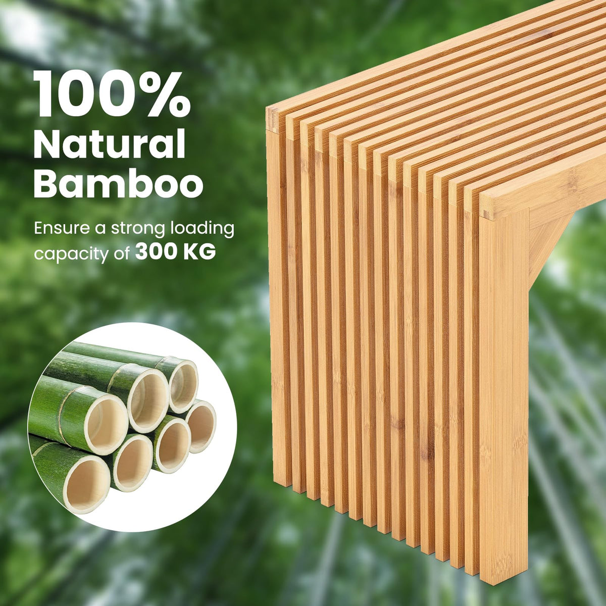Bamboo Dining Bench, 90CM Long Entryway Bench, Indoor Outdoor Solid Wood Bench