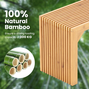 Bamboo Dining Bench, 90CM Long Entryway Bench, Indoor Outdoor Solid Wood Bench