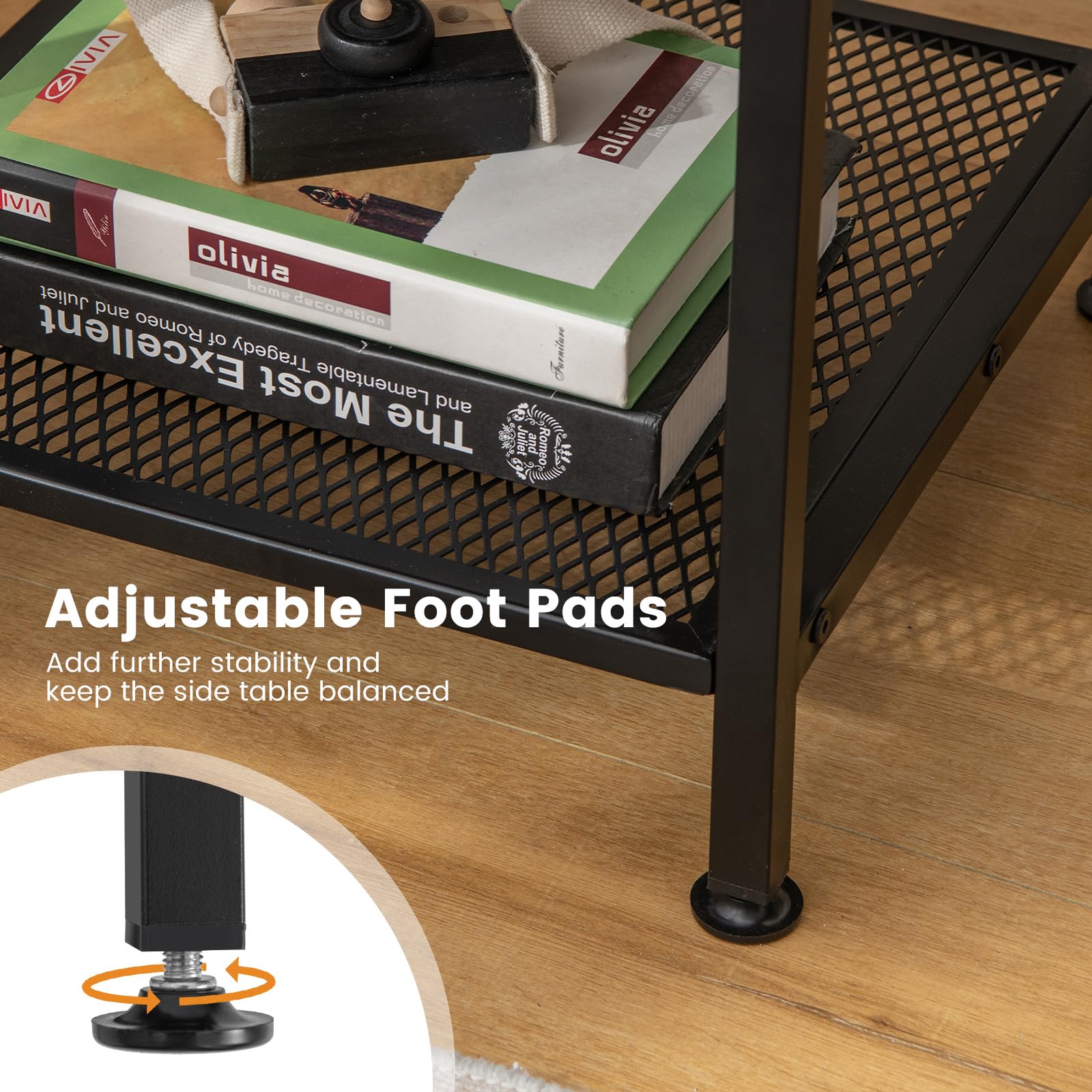 Giantex 40 cm Wood Top End Table w/Metal Frame