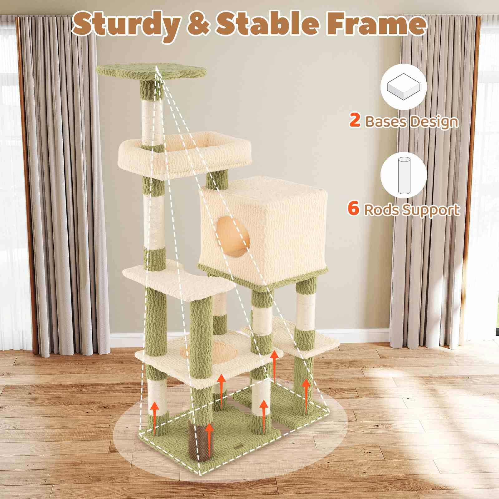 Tall Cat Tree, Multi-Level Cat Tower w/Private Condo, Cat Self-Grooming Brush & Scratching Posts