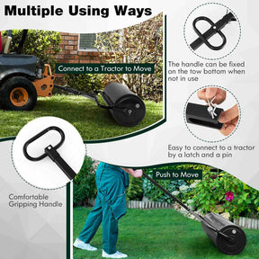 Metal Lawn Roller, Push/Tow-Behind Lawn Roller, 63L Water/Sand-Filled Sod Roller with Detachable Gripping Handle
