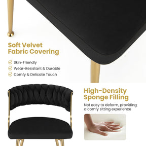 Velvet Dining Chairs Set of 2, Accent Upholstered Leisure Chairs w/ Gold Metal Legs, Sponge Filling Seats