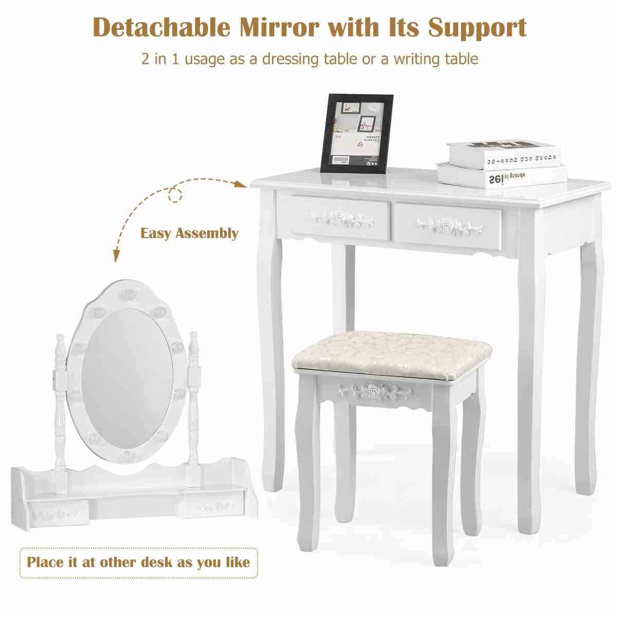 Makeup Vanity Set with Rotating Mirror and 10 LED Dimmable Bulbs
