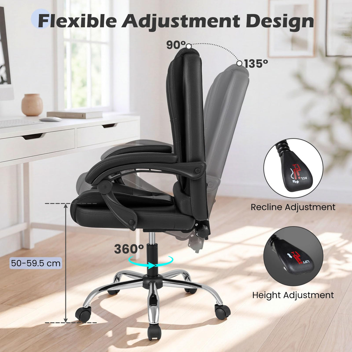 Executive Chair, Big High Back Office Chair with Linkage Armrests, Adjustable Height and Backrest