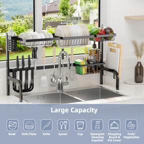 Giantex Dish Drying Rack Over Sink Drainer Cup Plate Holder w/ 8 Hooks Kitchen Organizer, Black