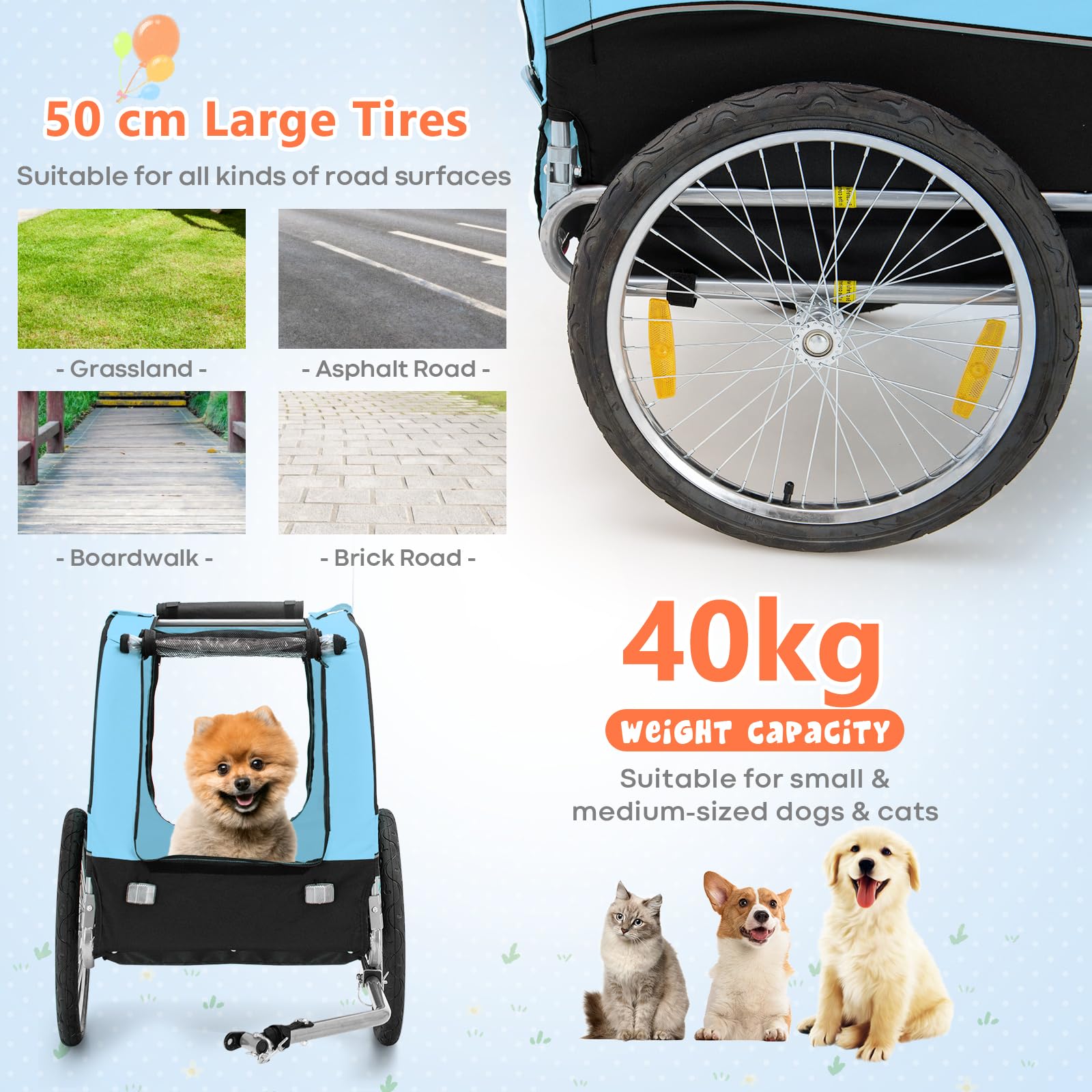 Pet Bike Trailer Holds 40kg Bicycle Trailer for Small & Medium-Sized Dogs