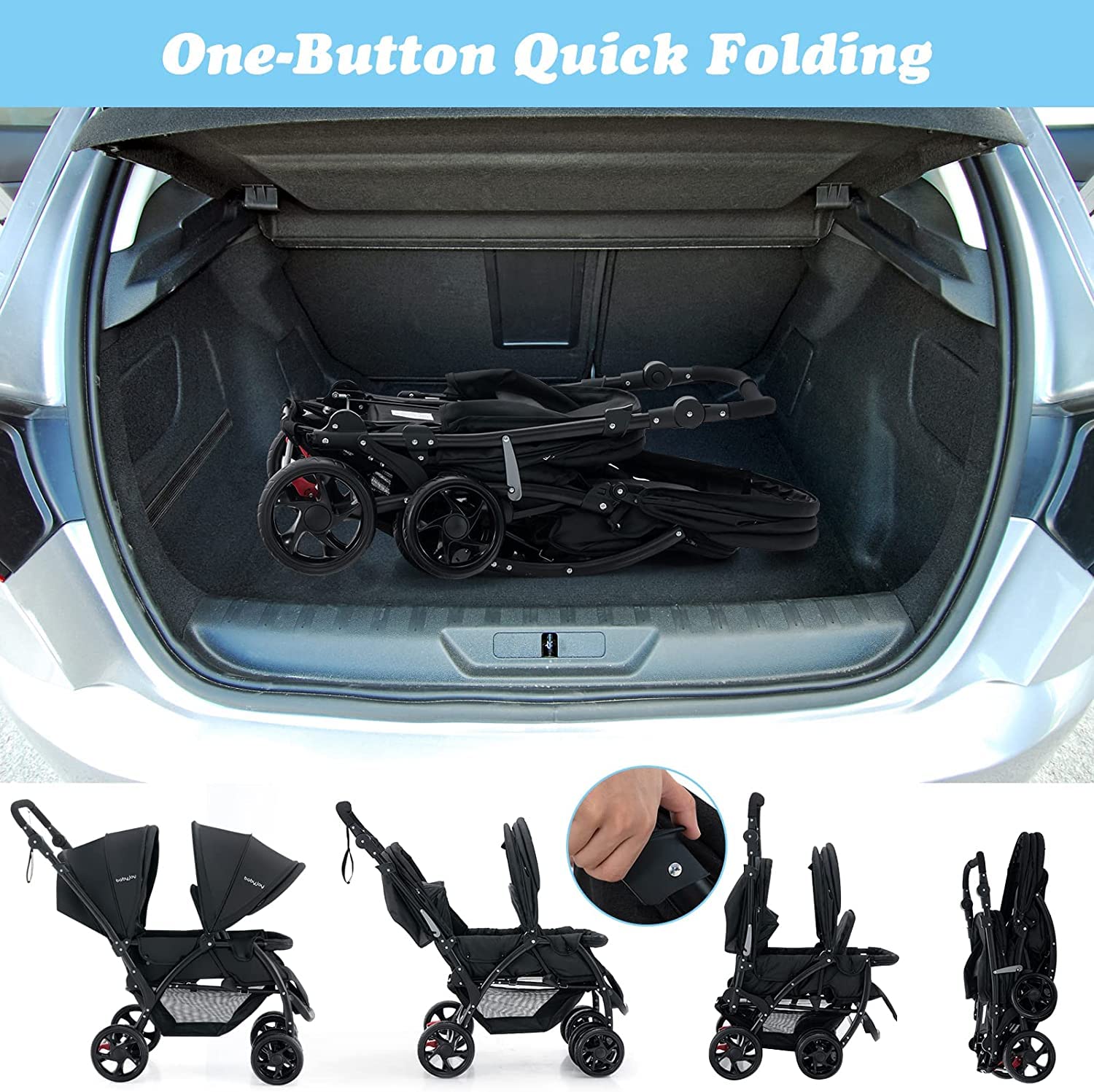 BABY JOY Foldable Tandem Stroller